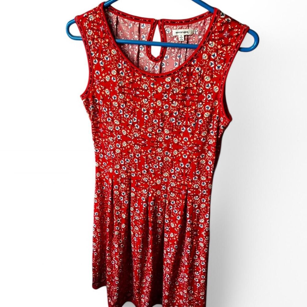 Max Studio Red Floral Summer Print Dress Poly Spandex S Sleeveless